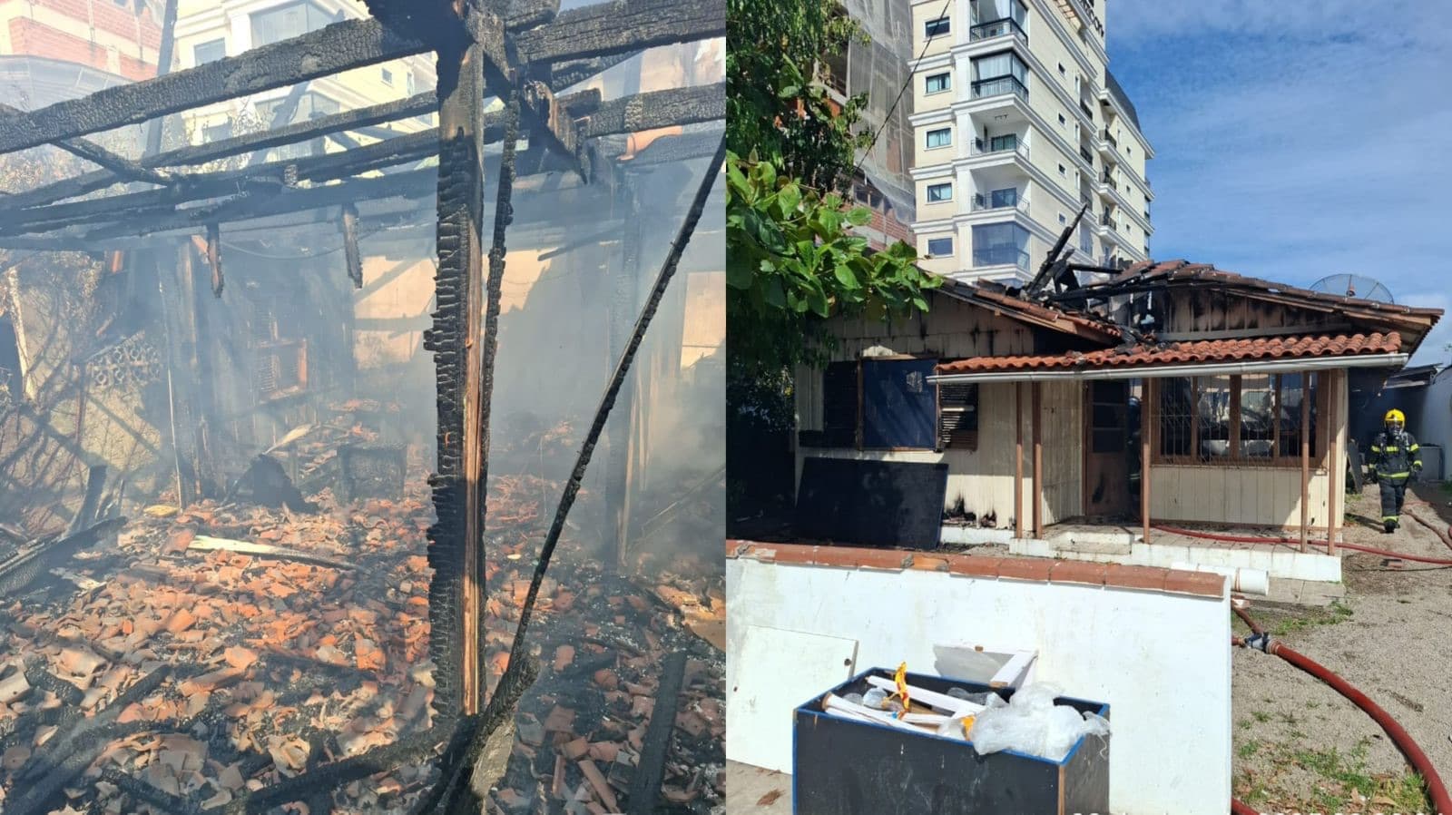 Incêndio de grandes proporções destrói casa inteira em Porto Belo