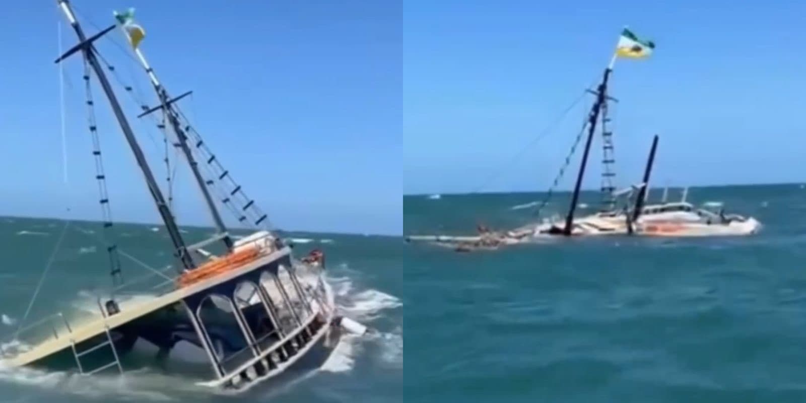 Embarcação sofre avaria na proa, naufraga e deixa cinco pessoas à deriva em SC