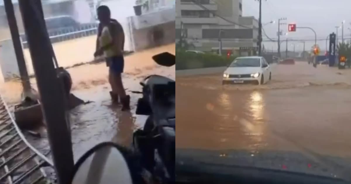 Após alerta vermelho, chuva forte deixa ruas de Palhoça debaixo d”água