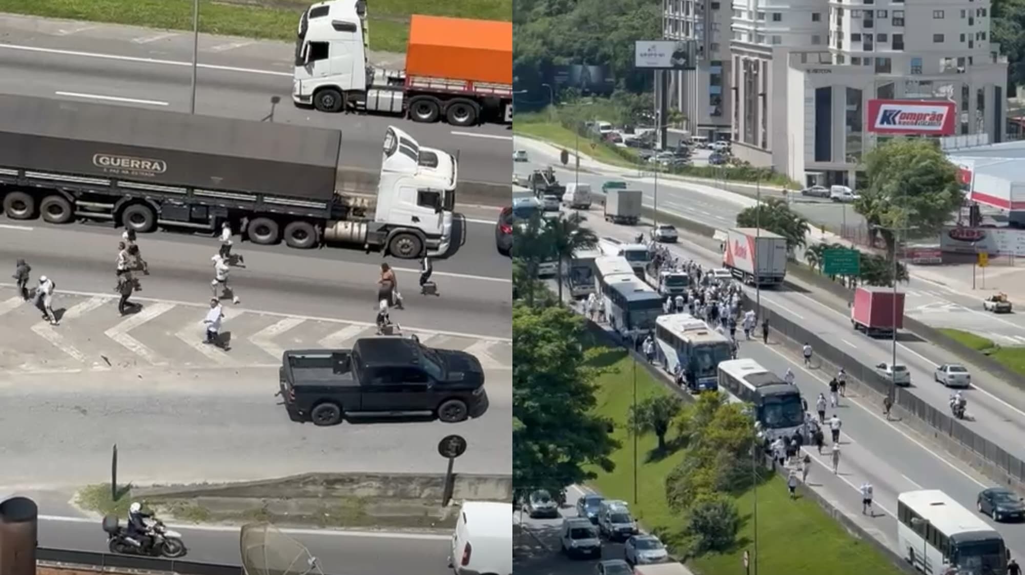 URGENTE: Briga de torcidas organizadas causa pânico e fecha a BR-101 em Itapema