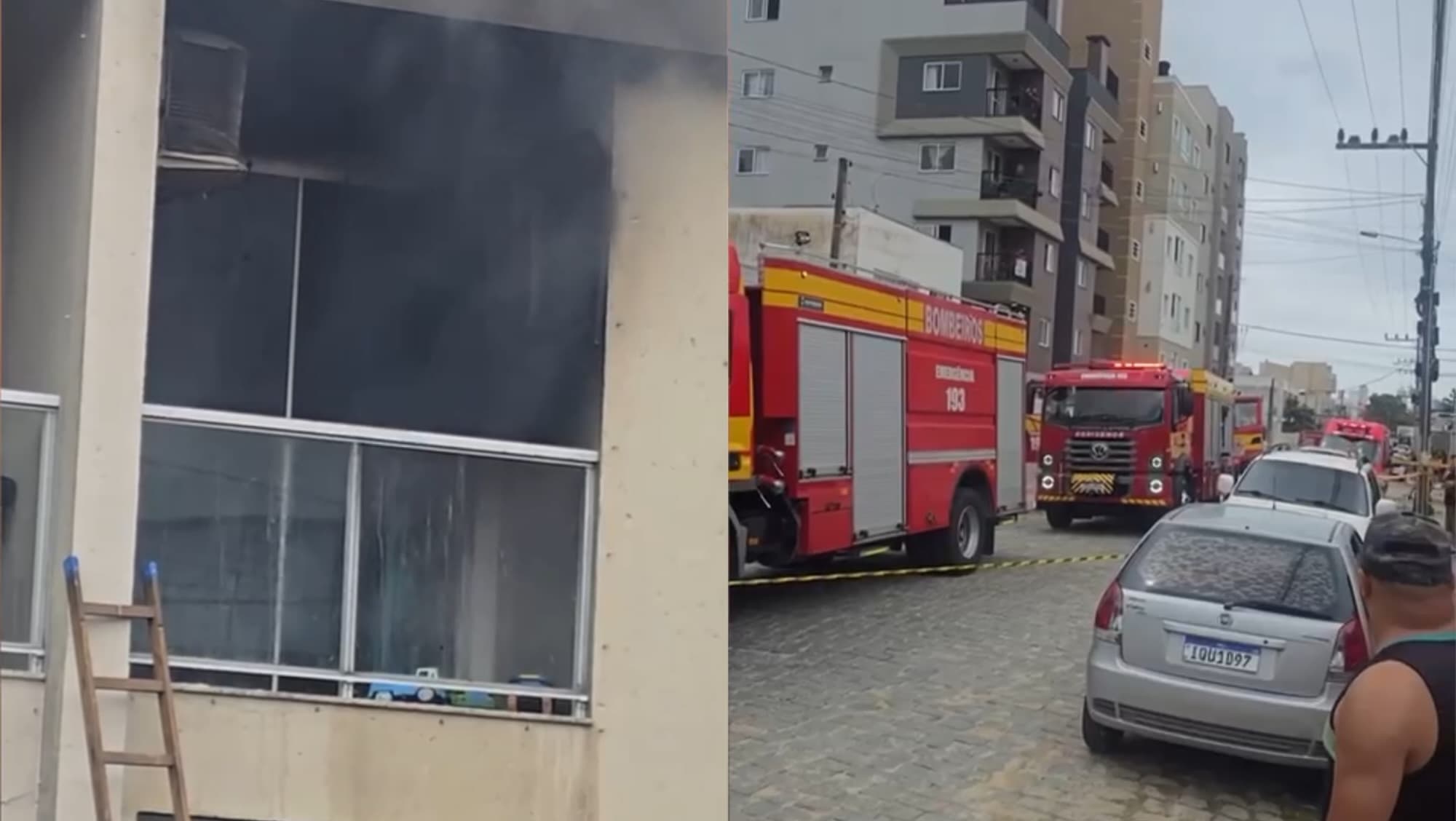 Mãe e filho autista são resgatados de apartamento em chamas em Camboriú