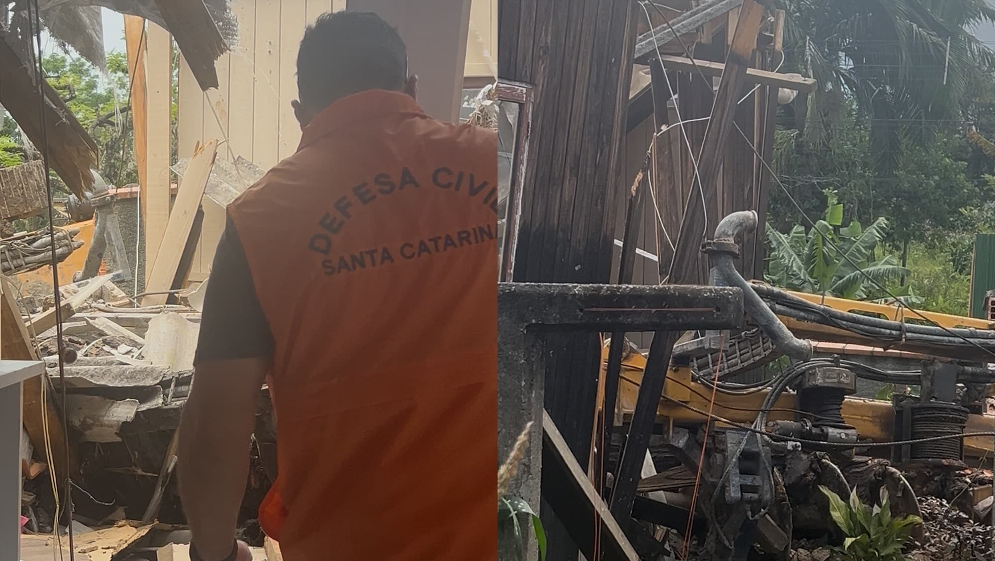 Máquina de obra tomba sobre residência com criança de 8 anos dentro em SC