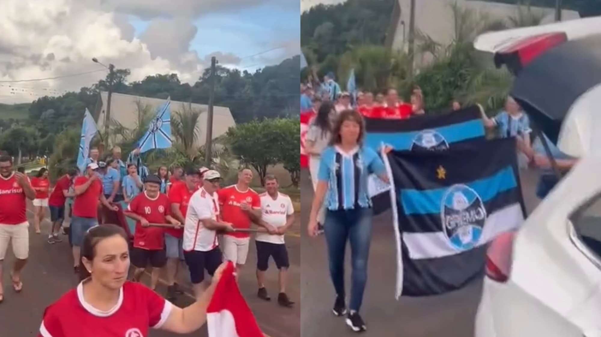 Rivalidade entre Inter e Grêmio termina com torcedores puxando carroça em SC
