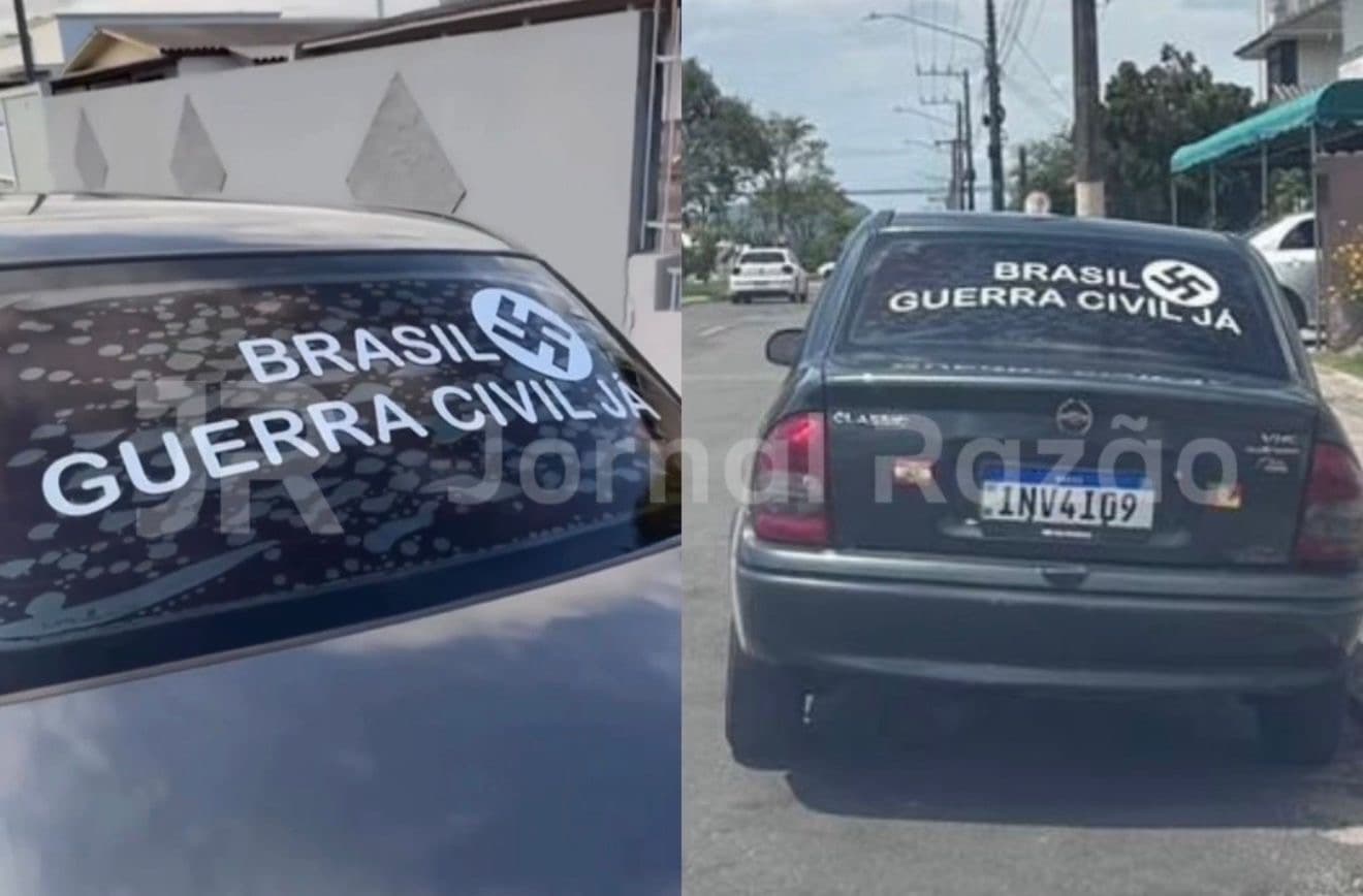 “Guerra civil já!”: idoso é preso em SC após ser flagrado dirigindo carro com adesivo nazista