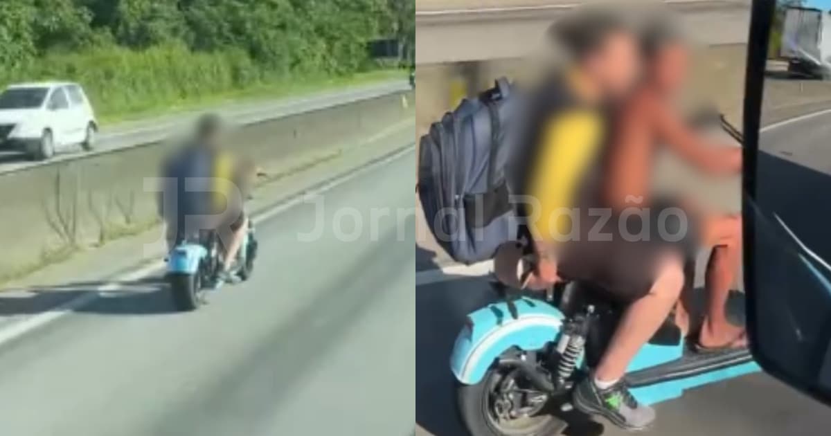 Adolescentes são flagrados com scooter elétrica entre carros e caminhões na BR-101 em SC