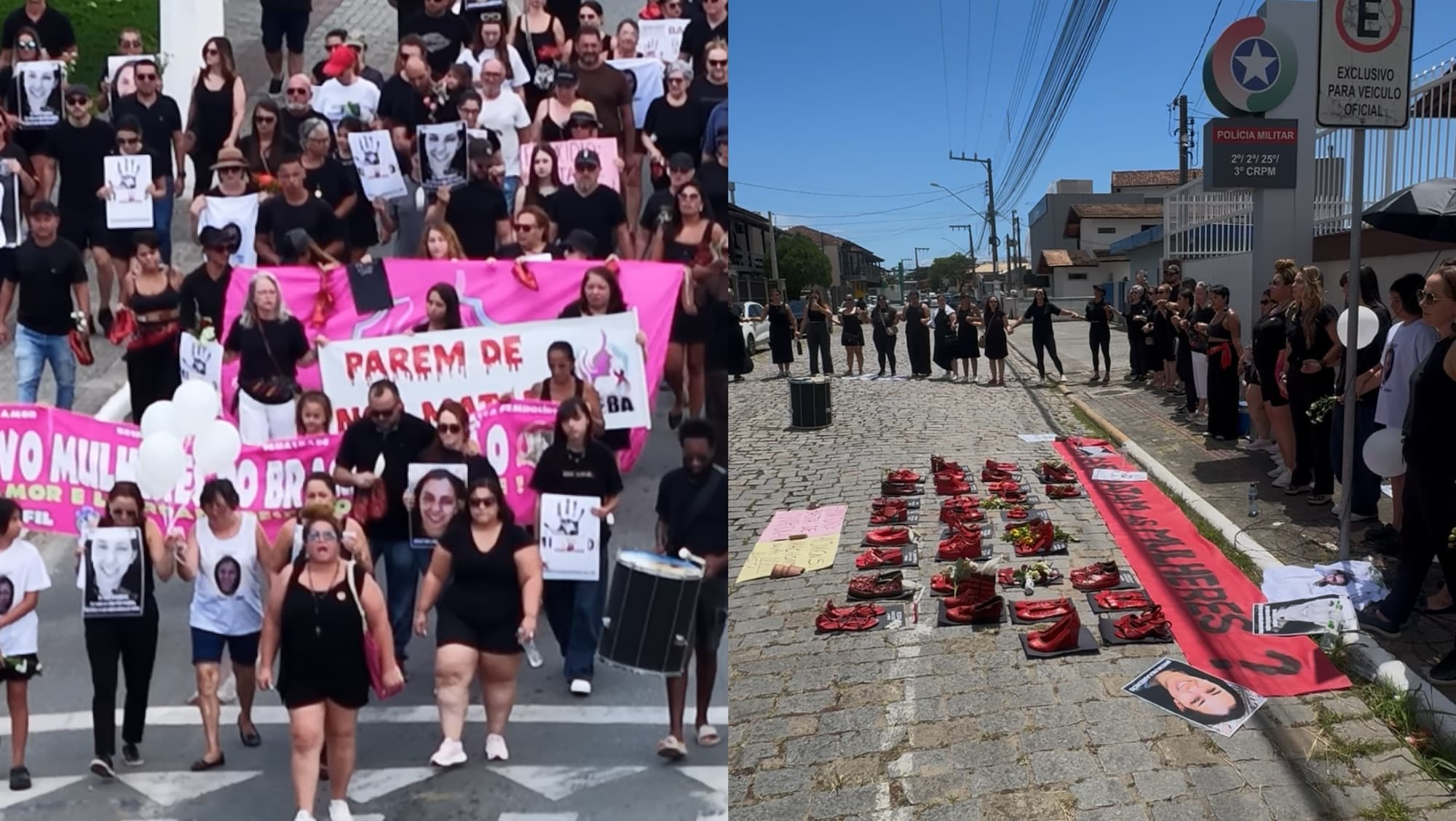 SC tem caminhada pela vida das mulheres após feminicídio em frente ao quartel da PM