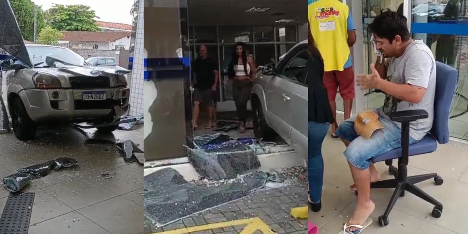 Motorista erra os pedais e carro invade agência bancária em Joinville