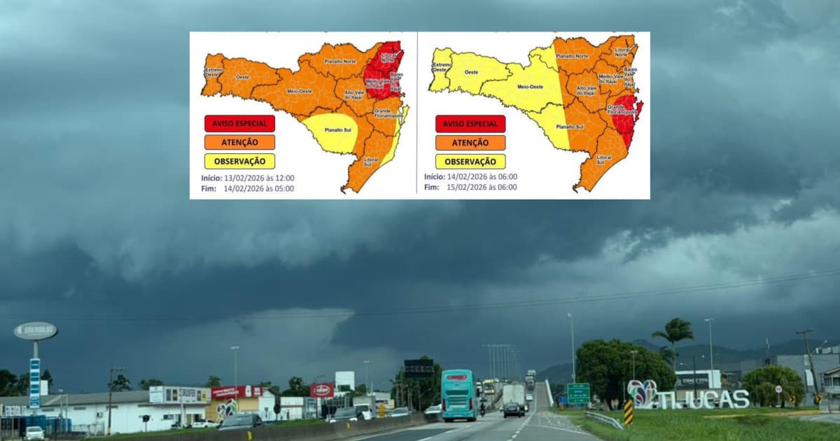 URGENTE: Defesa Civil eleva alertas vermelhos para chuva volumosa em SC