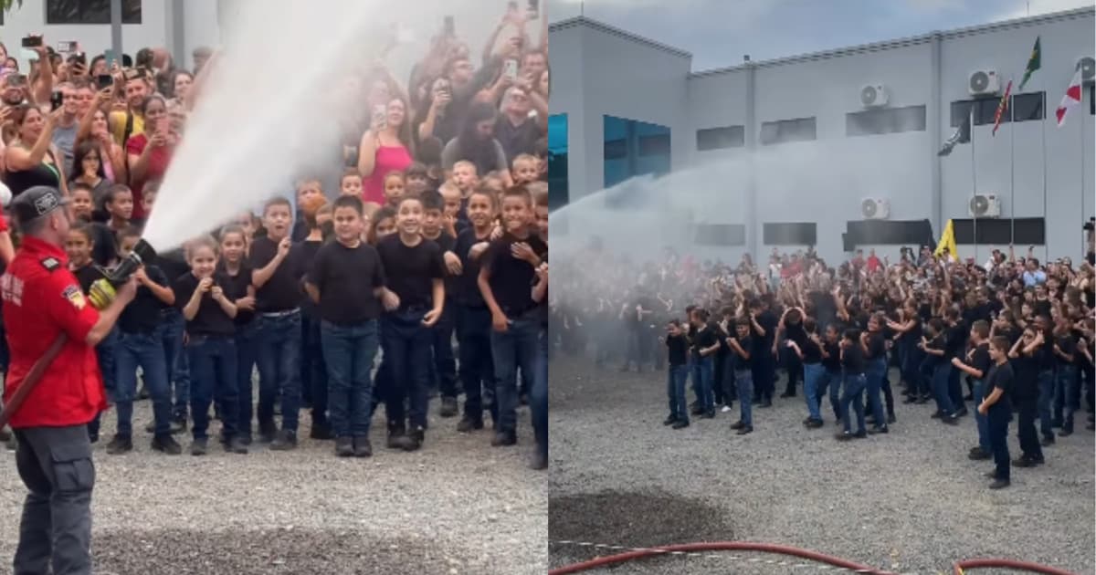 “Pensa na felicidade”: Indaial inaugura primeira Escola Municipal Bombeiro Cívico do Brasil, com direito a batismo dos alunos