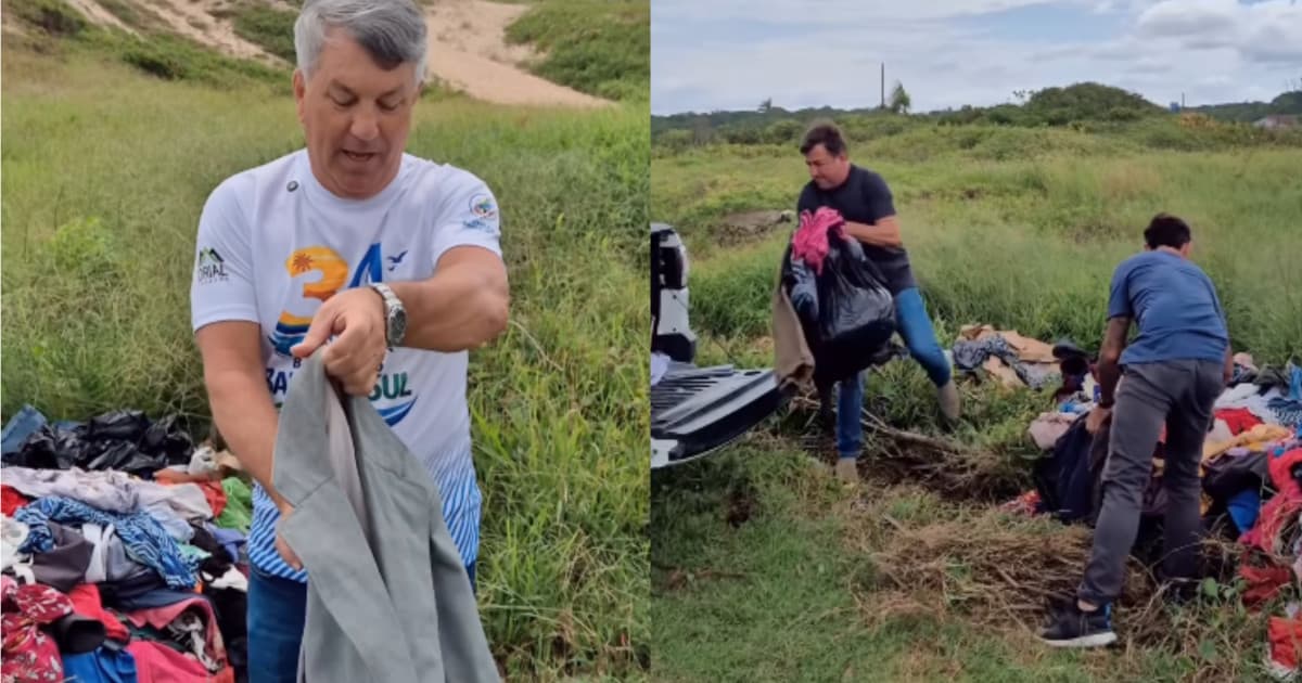 Montanha de roupas em boas condições é descartada em praia de SC: “algo inexplicável”, diz prefeito