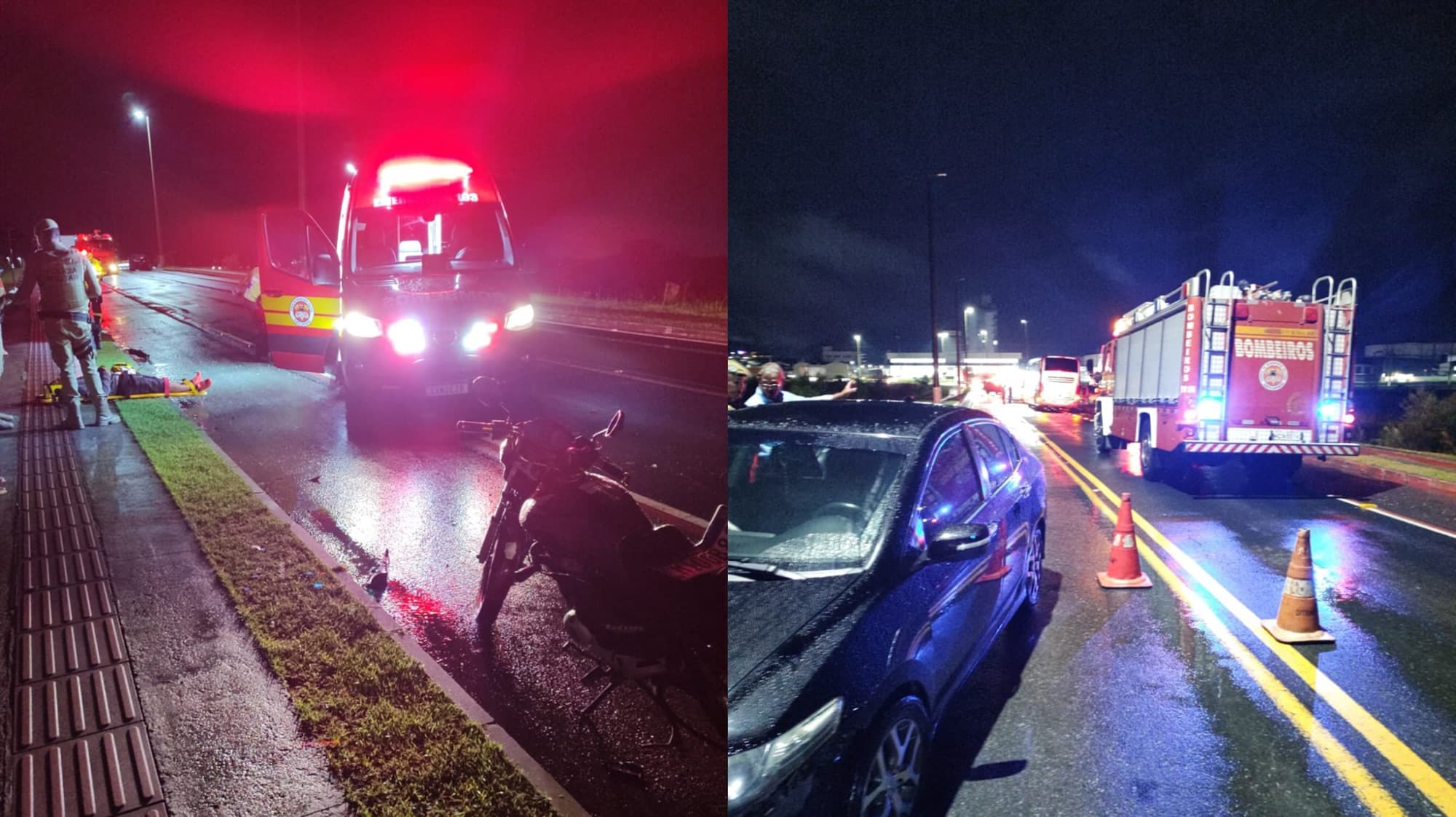Garupa sofre múltiplas fraturas após violenta colisão entre carro e moto em Gaspar