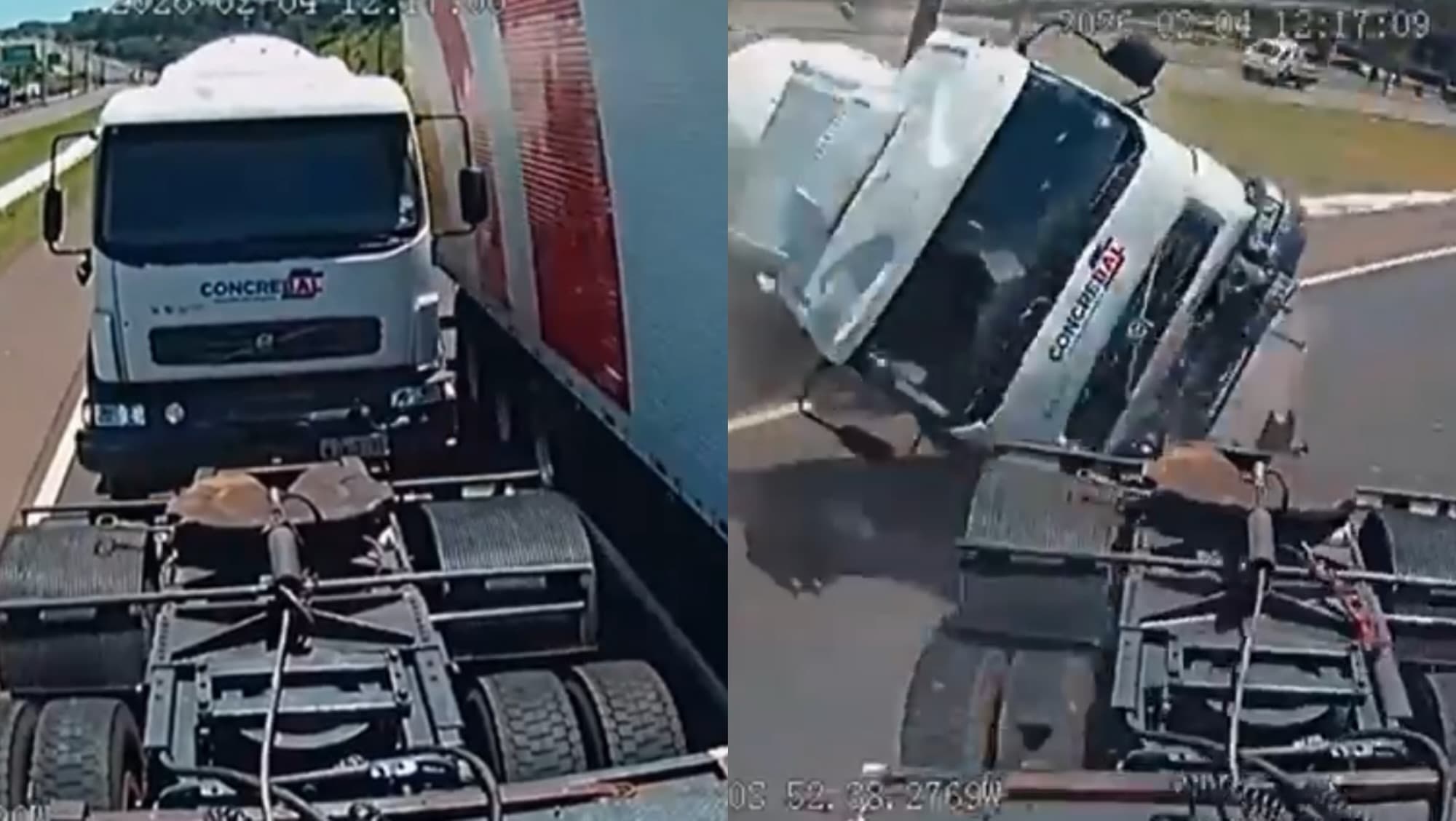 Carreta atinge caminhão guincho e provoca tombamento na BR-480 em Chapecó
