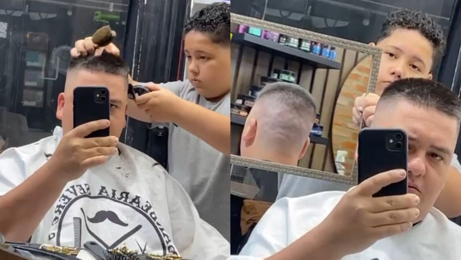 “Fiquei emocionado, é o futuro dele”: filho corta cabelo de pai barbeiro pela primeira vez em SC