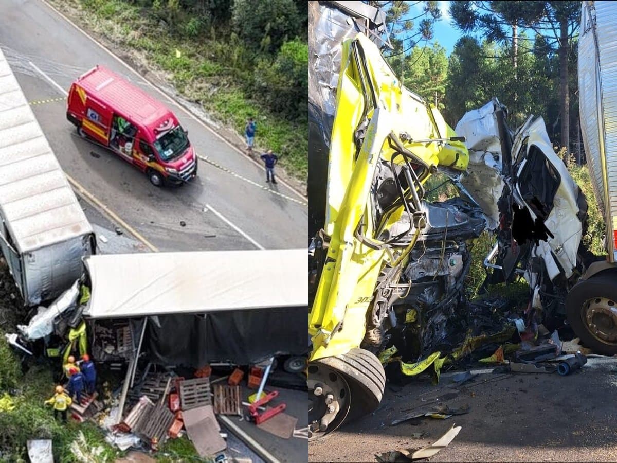 Cabines esmagadas: dois caminhoneiros morrem presos nas ferragens após colisão frontal em rodovia de SC