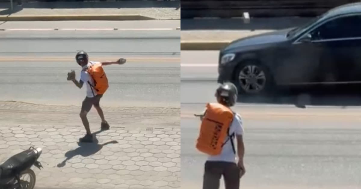 “Fechei sem querer, mas ele vinha pela direita”: motociclista se irrita e acerta pedra em Mercedes em Porto Belo