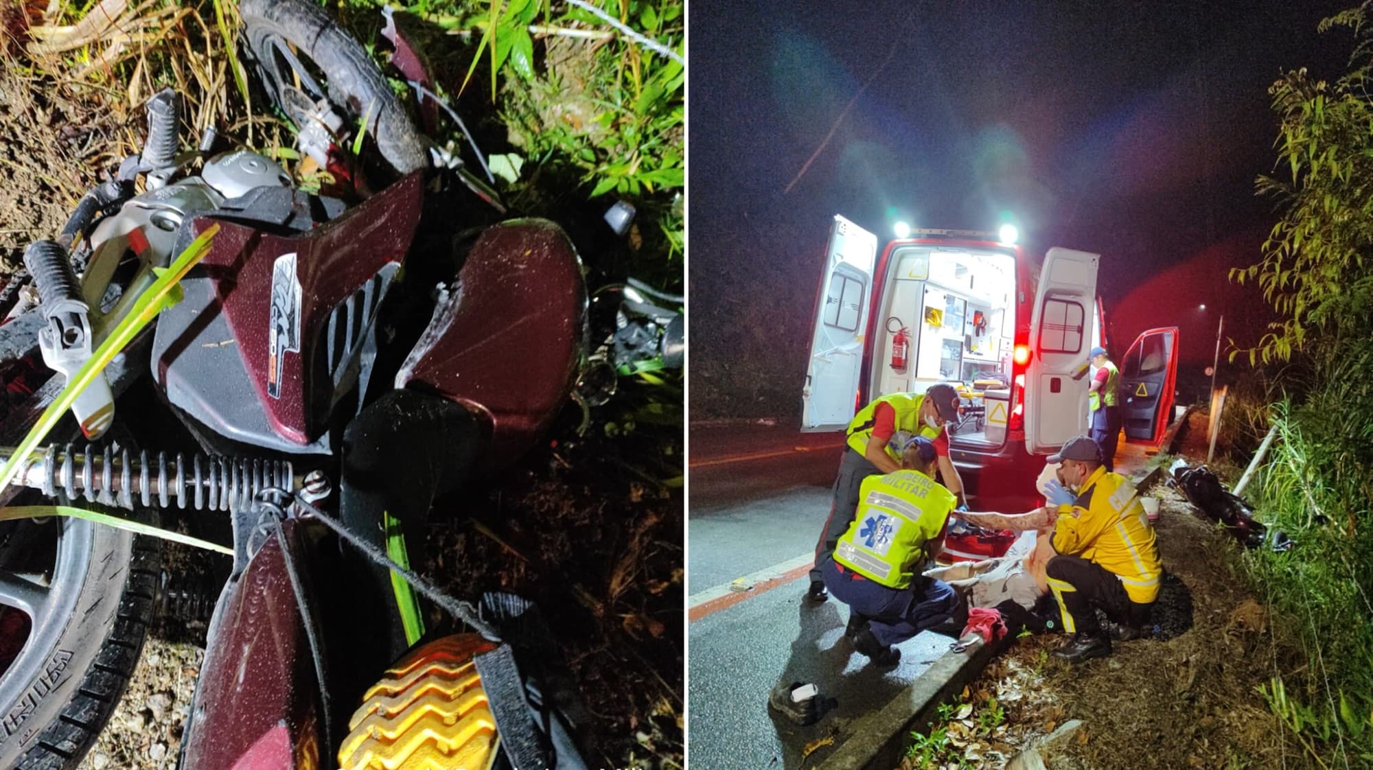 Sem capacete, jovem perde controle de moto e se choca contra cerca de arame em Gaspar