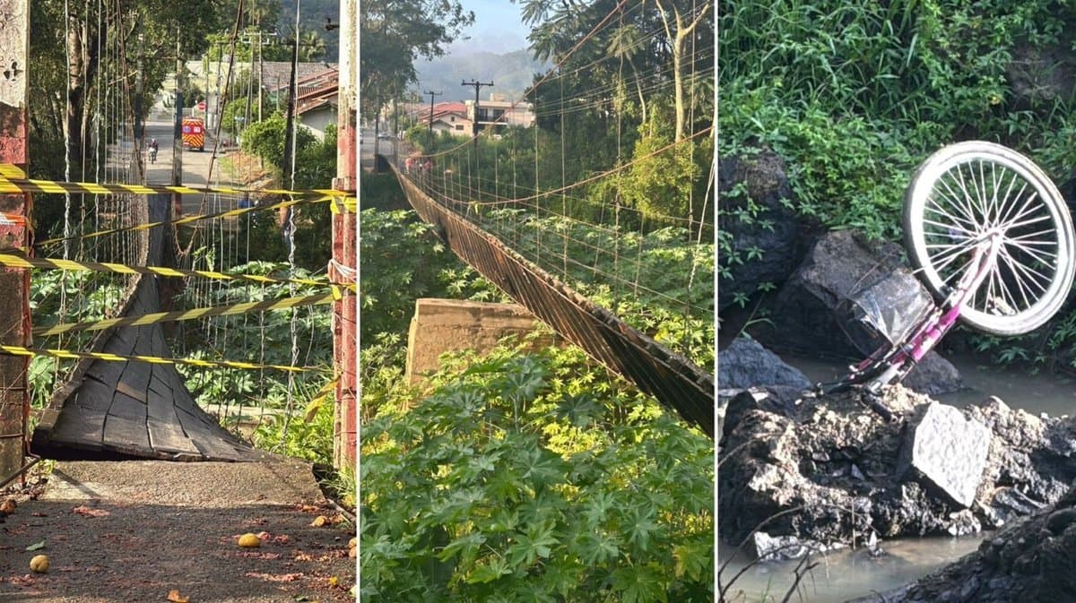 Cabo estoura, ponte desaba e quatro pessoas caem em rio no Vale do Rio Tijucas: “mães com crianças”