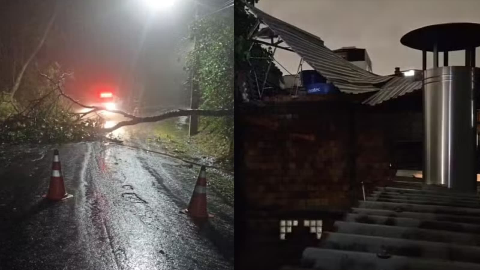 “Noite de terror”: chuva alaga casas, derruba árvores, poste e telhado em cidades de SC