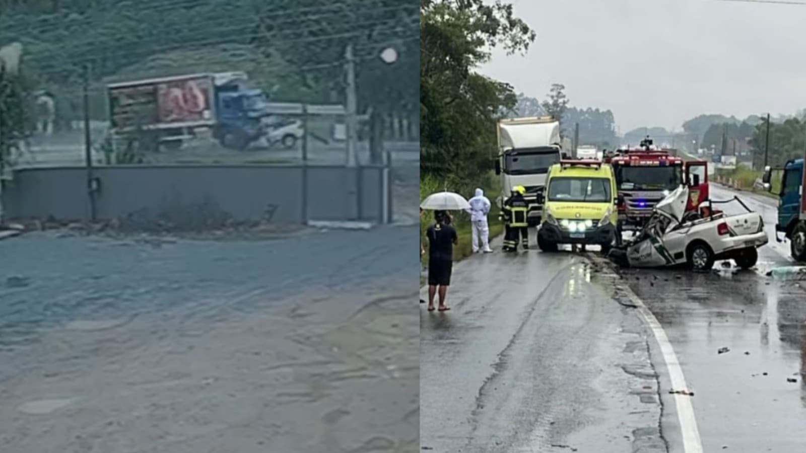 “Batida violenta”: acidente entre carro e caminhão deixa dois mortos em SC; VÍDEO