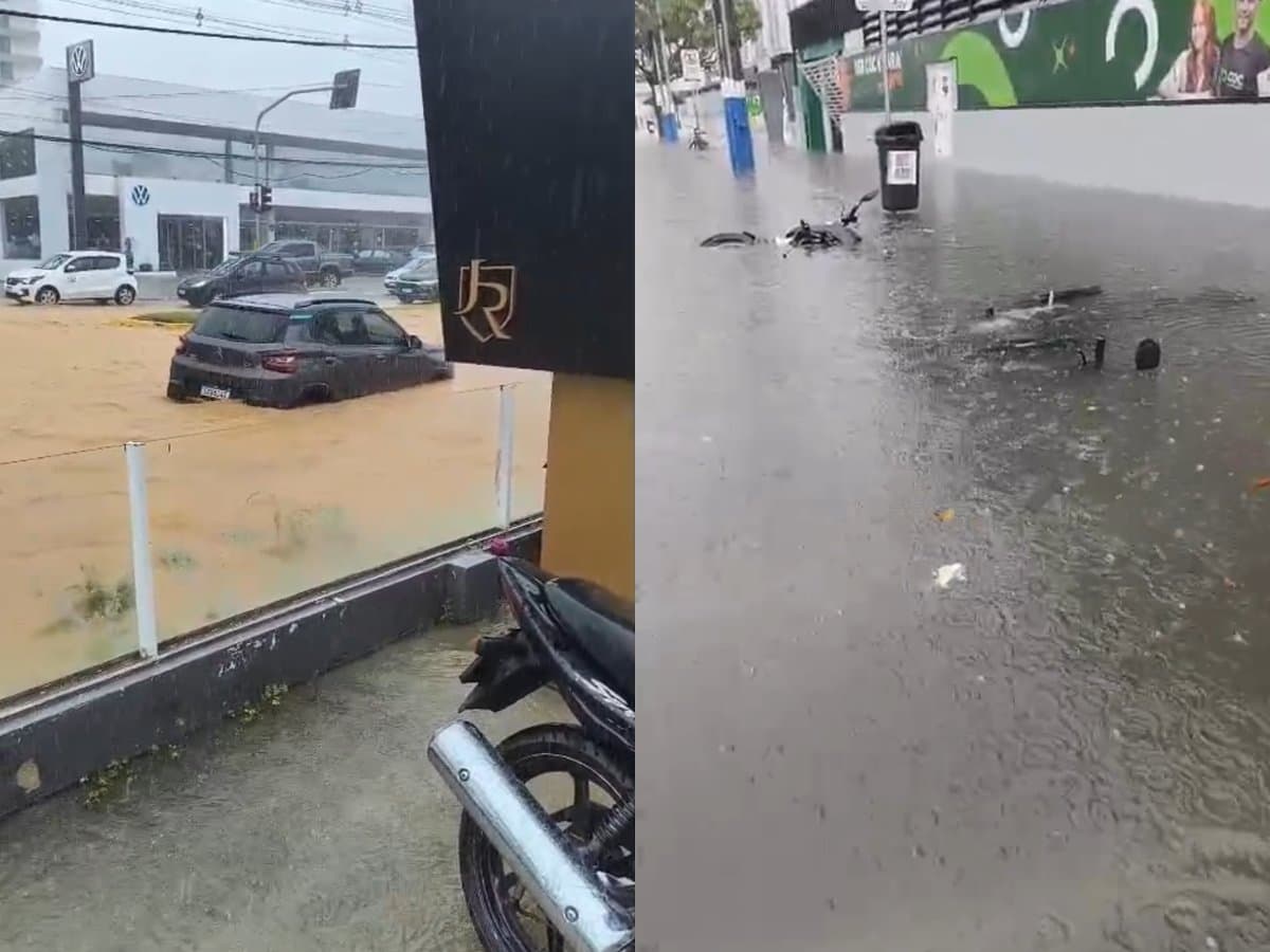 Caos em Camboriú e BC: chuva transforma ruas em rios e água arrasta veículos