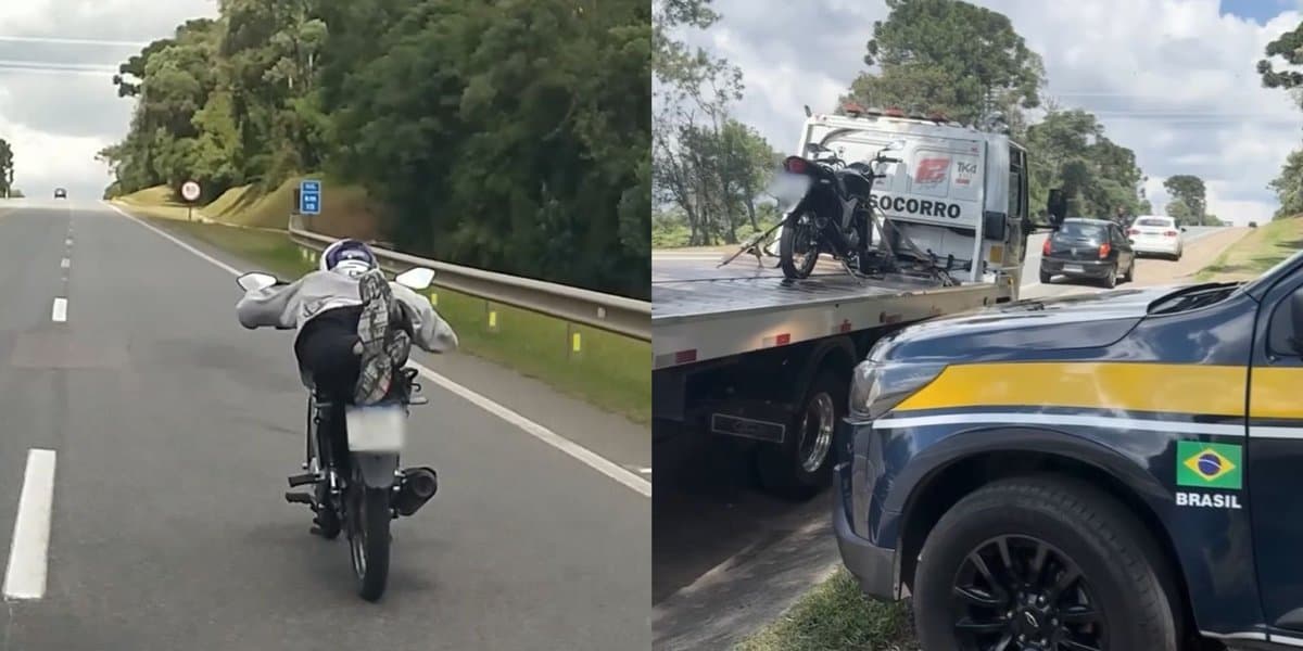 Motociclista faz manobra “Superman” em rodovia de SC e dá de cara com a barca da PRF