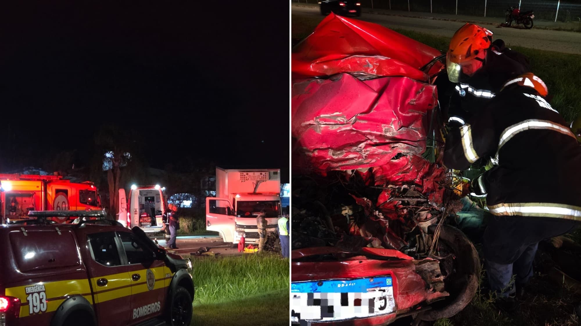 Motorista morre preso às ferragens após colisão frontal com caminhão na BR-282 em Palhoça