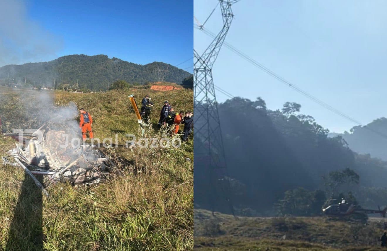 URGENTE: Foto revela como ficou helicóptero que caiu em Santa Catarina