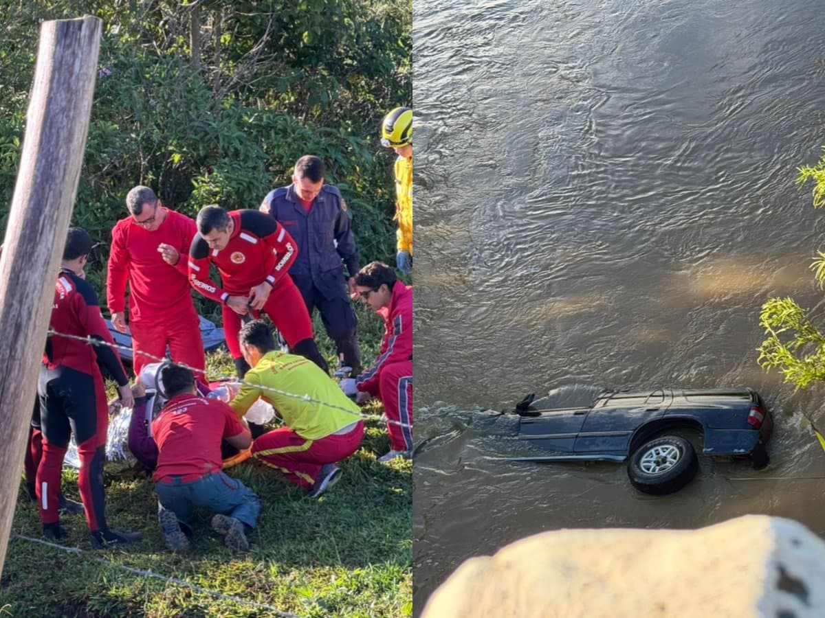 URGENTE: Bombeiros lutam para salvar mulher após carro cair em rio de Canelinha