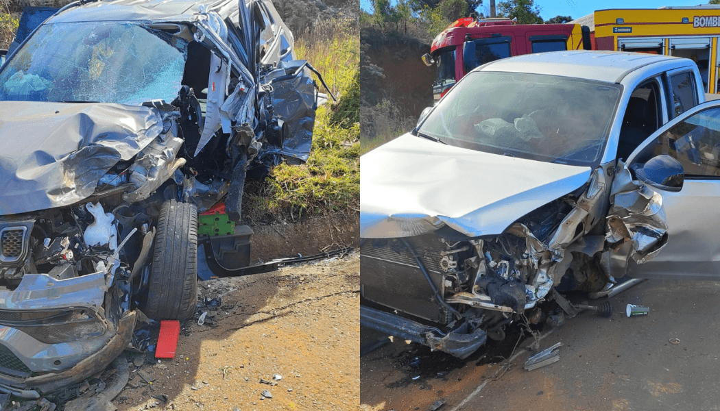 Motorista fica preso às ferragens após colisão entre Jeep e caminhonete na SC-480