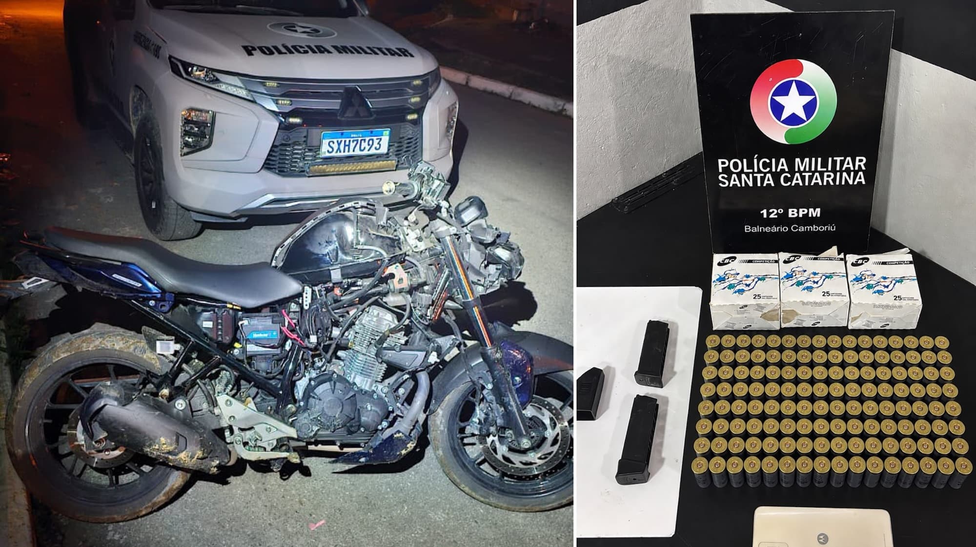 Mulher é presa com munições e PM recupera moto furtada durante operação em Camboriú