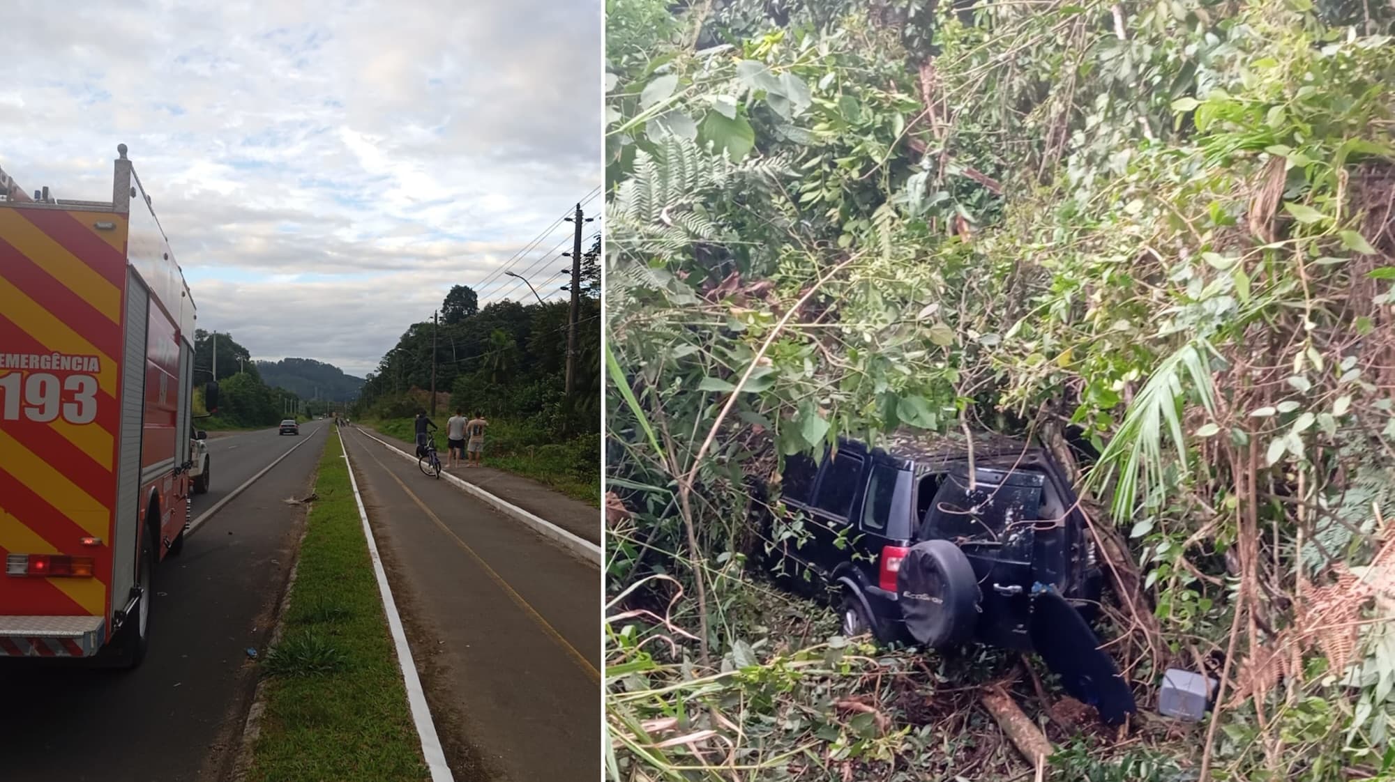 Motorista fica ferido após carro sair da pista e cair em área de mata na SC-108