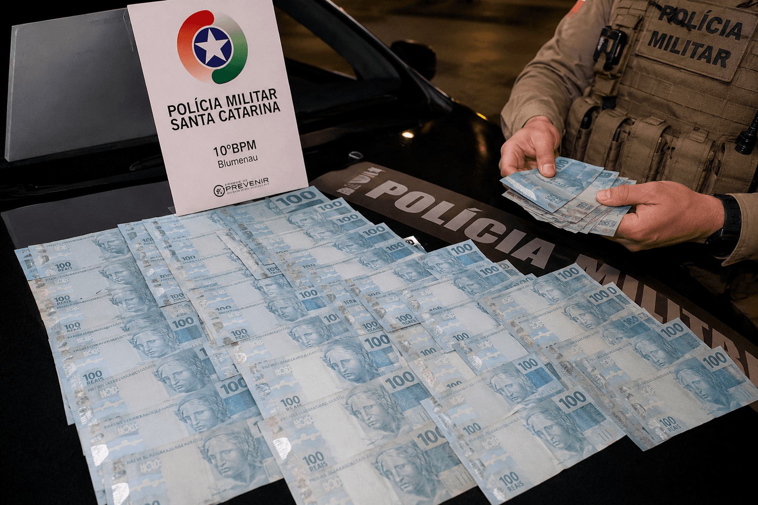 Homem é preso com R$ 8 mil em notas falsas dentro de carro em Blumenau
