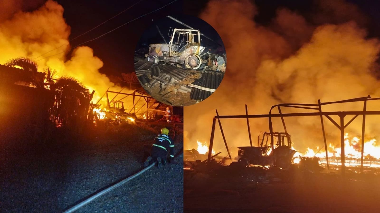 Não deu tempo: fogo consome tratores, máquinas e galpão e causa prejuízo de R$ 1 milhão em cidade de SC