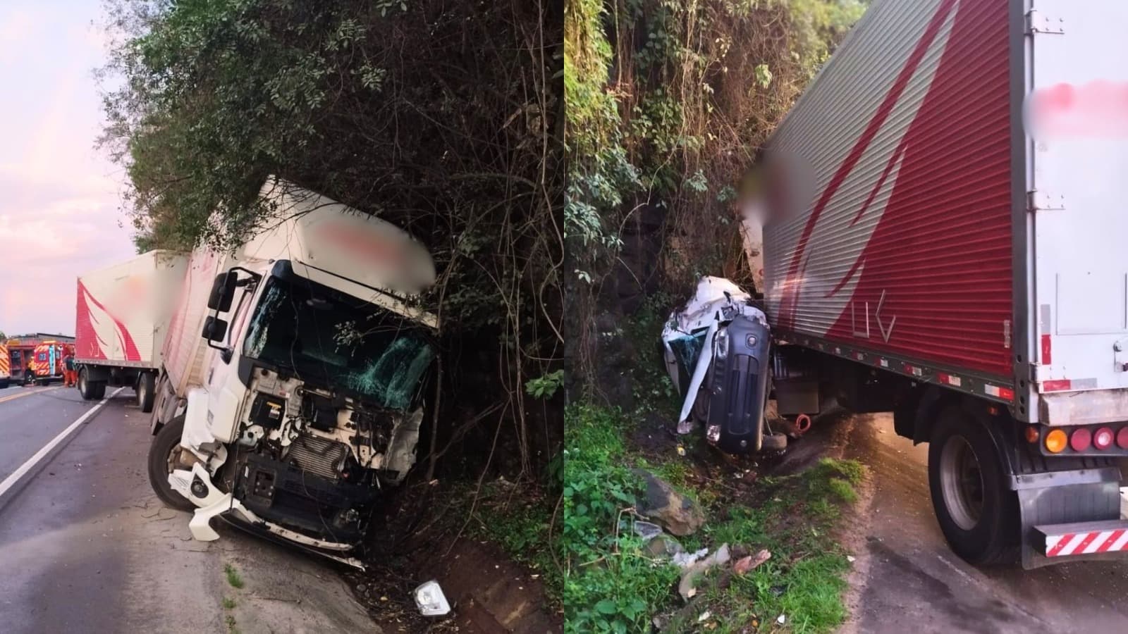 Carro é esmagado contra paredão e deixa motorista preso às ferragens em acidente com 4 veículos na BR-470, em SC