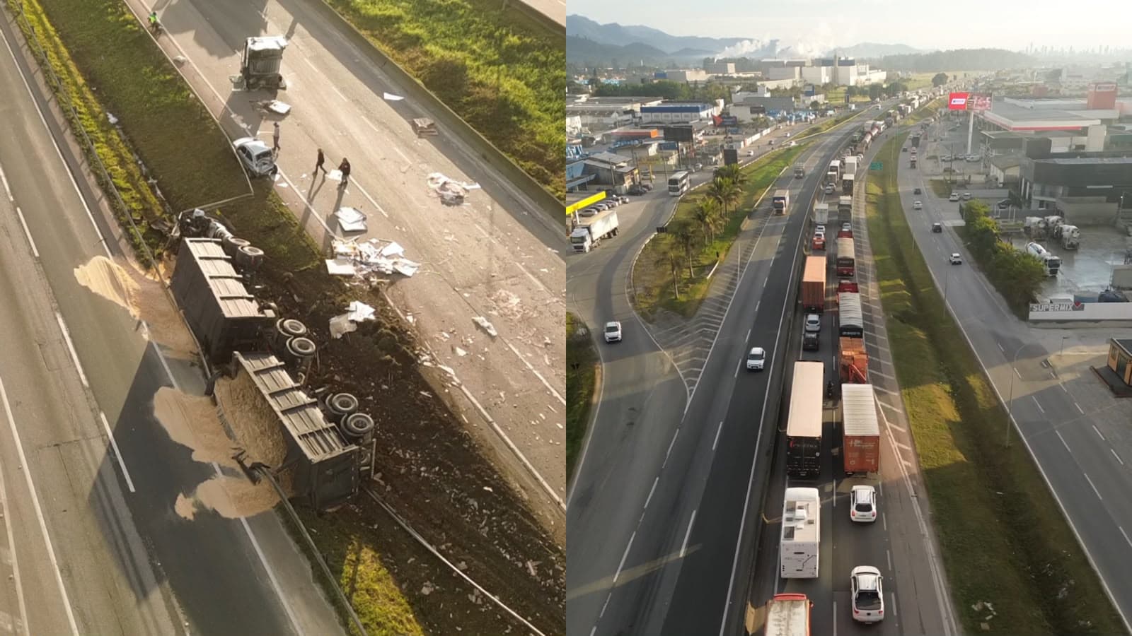 BR-101 segue caótica após acidente em Tijucas e fila já alcança o Contorno Viário em Biguaçu