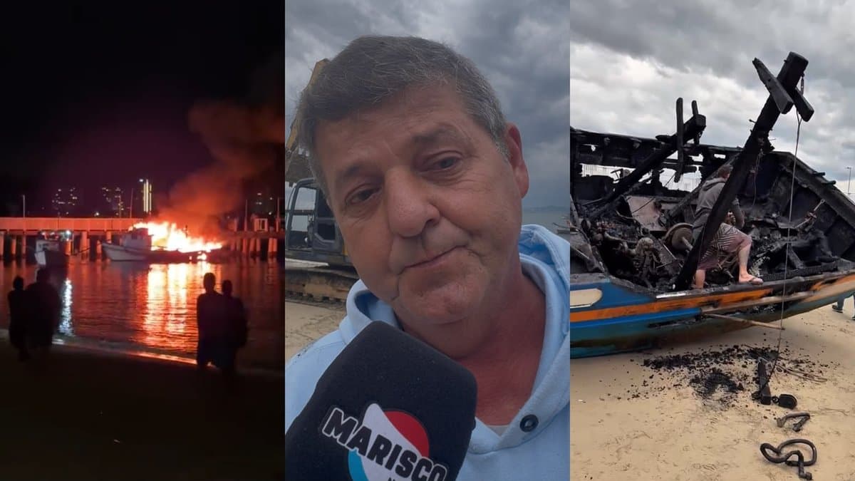 “Era o sustento da minha família”: pescador encontra barco em chamas e perde sua fonte de renda em SC