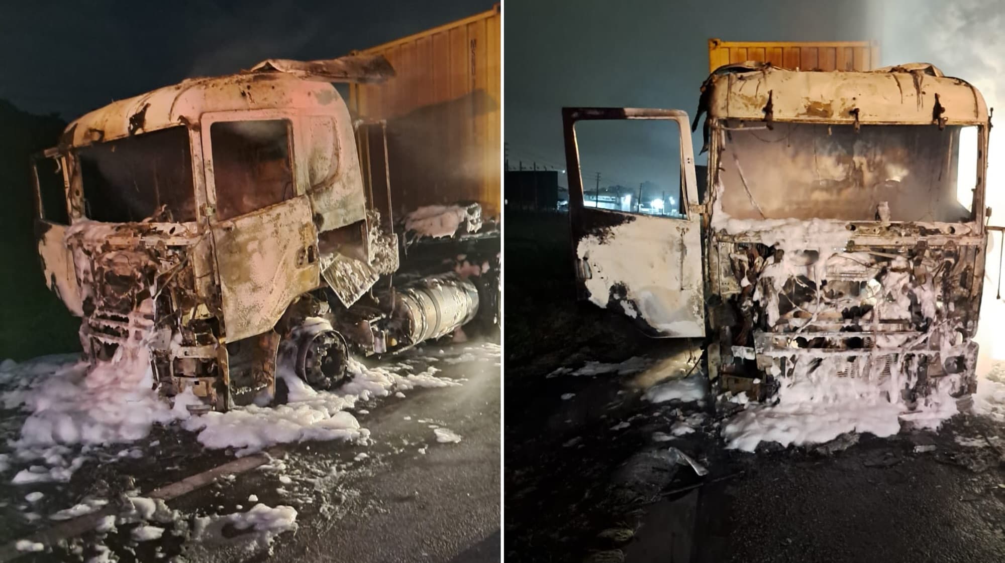 Carreta pega fogo na BR-101 e motorista escapa sem ferimentos em Itapema