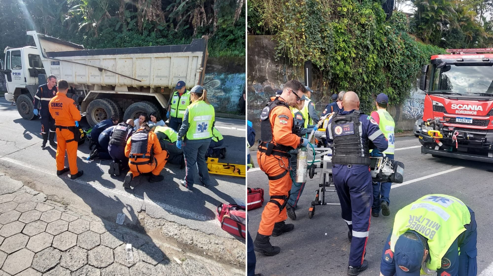Colisão entre caminhão e motocicleta deixa dois feridos em Blumenau