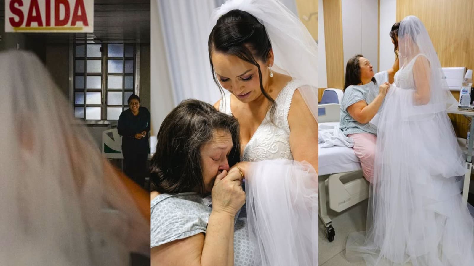 Ela entrou de noiva no hospital e a reação da mãe no telão emocionou todos os convidados em SC: “Estás tão linda”