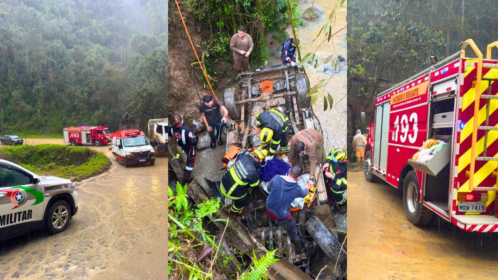 Com água no pescoço e hipotermia, idoso é resgatado de forma inacreditável após Amarok cair de ponte no Alto Vale