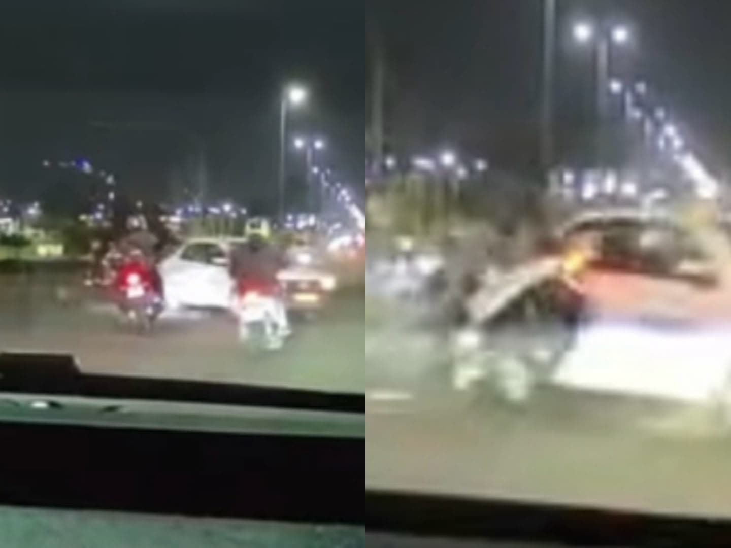Vídeo mostra táxi avançando sinal vermelho e atingindo motociclista na Dom Pedro II, em Lages