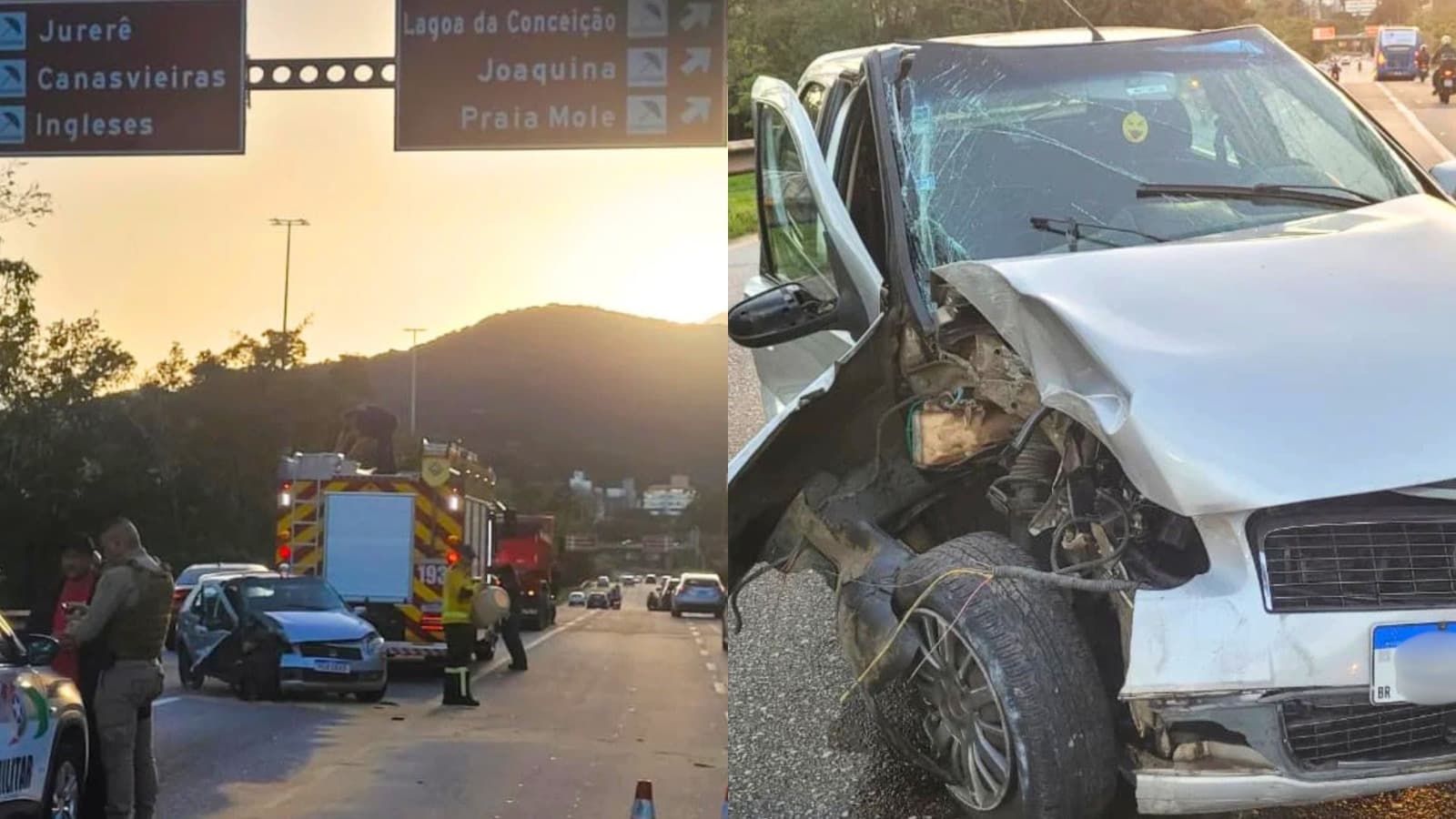 Cansaço ao volante: vigilante dorme após plantão, destrói frente de carro e trava o trânsito em Florianópolis