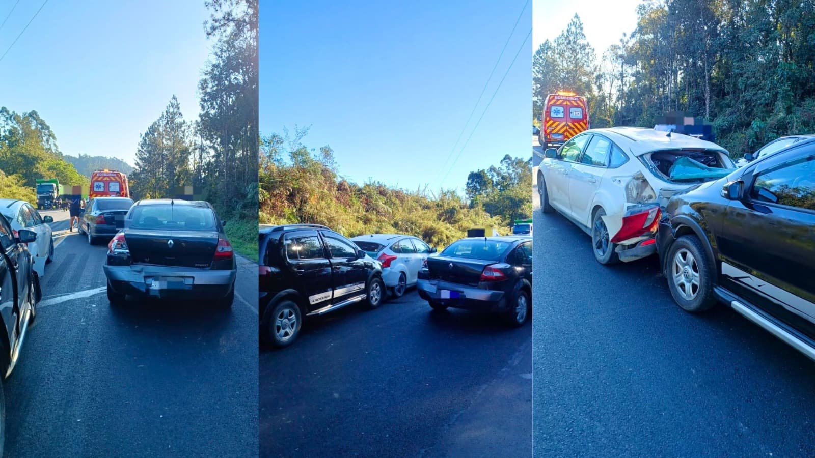 Bebê de 7 meses, criança e idoso ficam feridos em engavetamento na BR-470, em SC