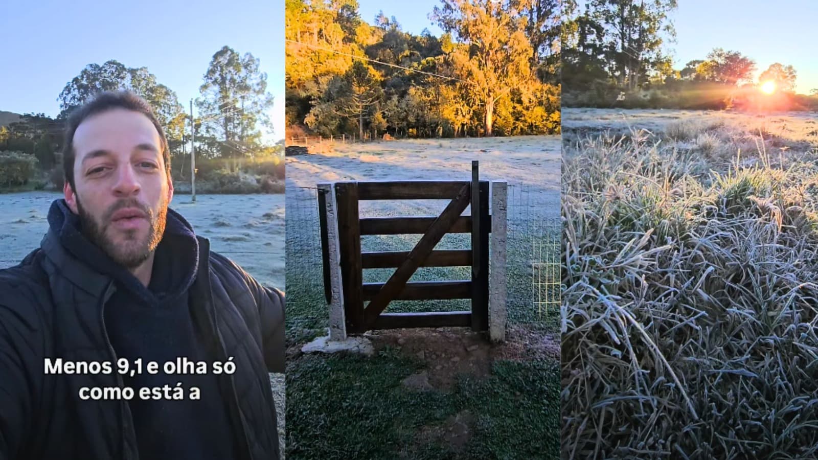 “Dobro do gelo de ontem”: morador mostra paisagem “branquinha” a -9,1 °C no amanhecer da Serra catarinense