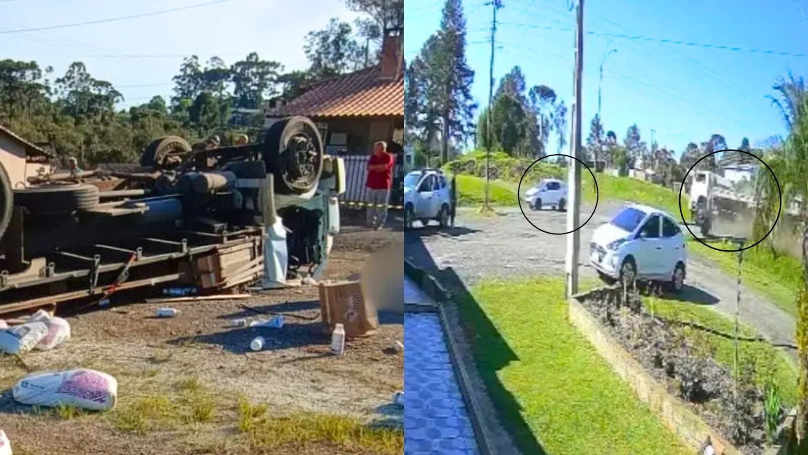 Caminhoneiro morre em tombamento na BR-116 em SC; câmera flagra carro escapando por pouco