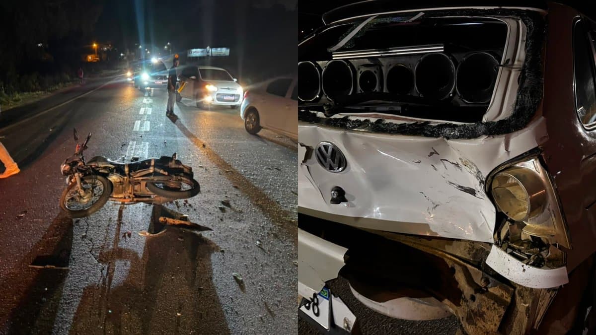 Moto não freia a tempo, atinge traseira de carro na SC-410 e casal fica ferido em Tijucas