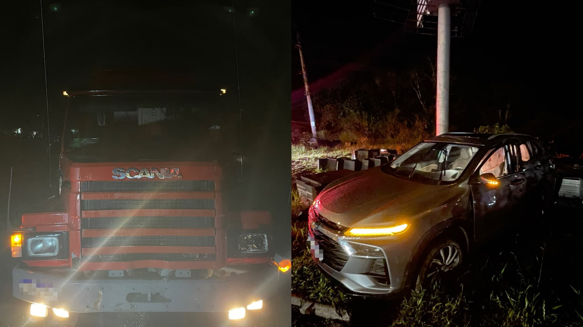 Idoso é levado ao hospital após colisão entre carro e caminhão na BR-470