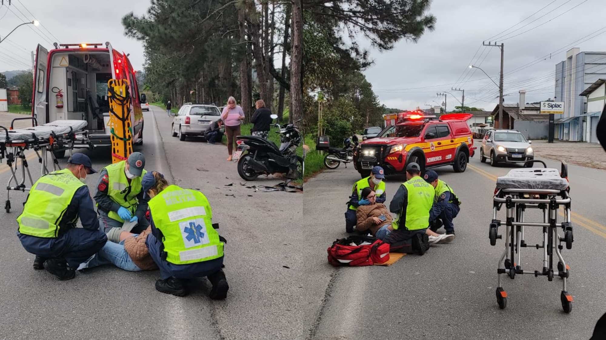 Motociclista fica ferida e sofre suspeita de fratura após colisão com carro em Gaspar
