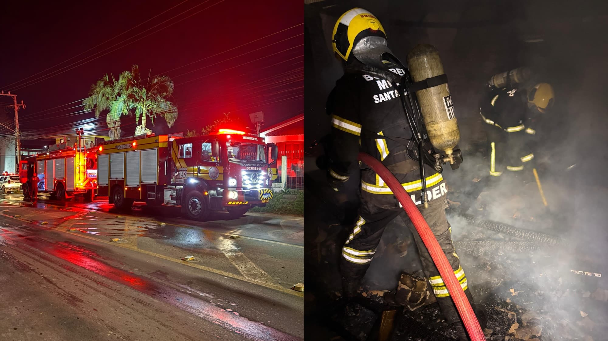 Casa desocupada é tomada pelo fogo durante a noite em Criciúma