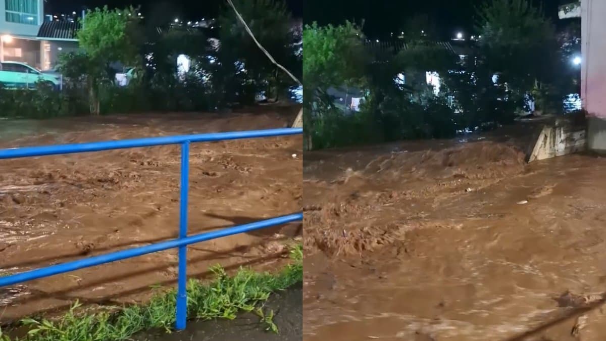 AGORA: Volume violento de água faz rio transbordar e ameaça o centro de cidade no Oeste de SC